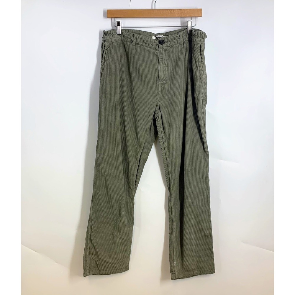 Kestin Mens Corduroy Trousers Olive Green Straight Leg Elastic Waist‎ Pants